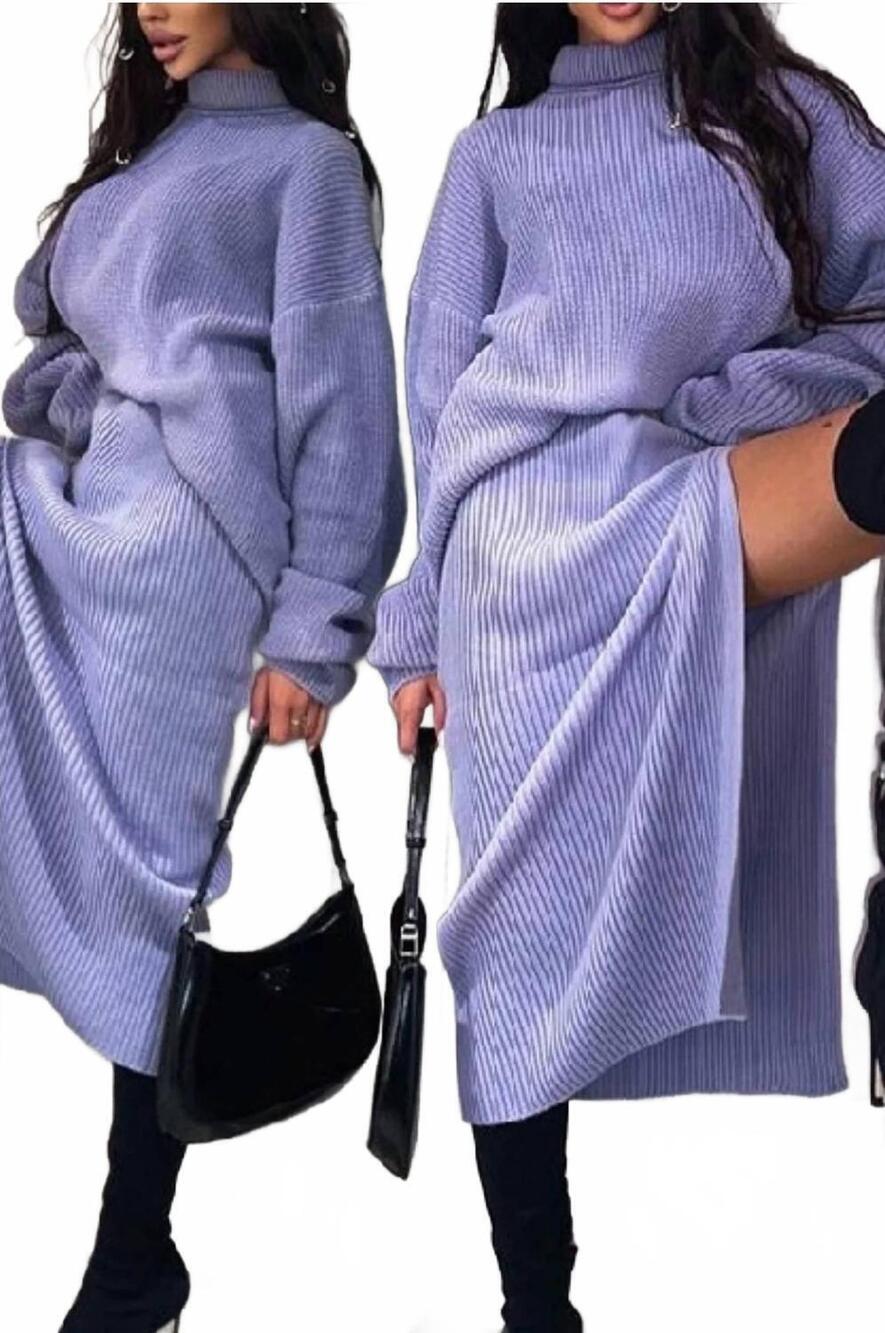NEW LOVELY charlie turtleneck knitted pullover slit skirt set in purple